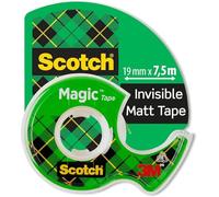 Scotch Magic Tape, 1 Roll on Handheld Dispenser, 19 mm x 7.5 m | General Purpose Sticky Tape for Document Repair, Labelling and Sealing; Matte-Finish, Invisible and Writable on
