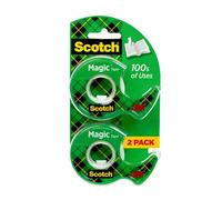 Scotch Magic Tape, 3/4" x 600", 2/Pk, 414050, Manual Dispensers, Clear, Non-yellowing, Moisture Resistant, Writable