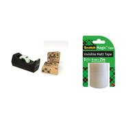 Scotch Magic Tape Dispenser - 100% Recycled Plastic - Black - Includes 3 Rolls of Inv