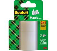 Scotch Magic Tape, Promo Pack, 2 Rolls + 1 FREE, 19 mm x 15 m - General Purpose Sticky Tape for Document Repair, Labelling & Sealing