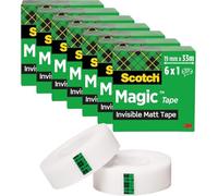 Scotch Magic Tape, Value Pack, 6 Rolls, 19 mm x 33 m | General Purpose Sticky Tape for Document Repair, Labelling and Sealing; Matte-Finish, Invisible and Writable on