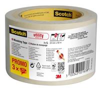 Scotch Masking Tape, Promo Pack of 3 Rolls, 24 mm x 50 m, Beige - Painters Masking Tape for Indoor Painting and Decorating, 70% PEFC