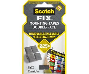 Scotch Mount Removable Squares 12.7x12.7mm each, 64 squar/pack | Gray color | Holds up 225gr per square | Good Strength | Multiple Applications | Multi-Surface | No Tools | Double Sided Adhesive Tape