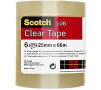 Scotch Crystal Clear Tape Transparent 25 mm x 66 m PP (Polypropylene) Pack of 6
