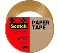 Scotch Paper Mailing Tape, Brown, 1 Roll, 50 mm x 50 m | Made from 59% Bio-based Content, Great for Sealing Light Parcels and Envelopes, Tears by Hand and Writable on