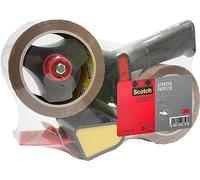 Scotch Pistol Grip Dispenser + General Purpose Tape Low Noise Brown 50 mm x 66 m 1 Dispenser + 2 Rolls/Pack - Ideal for Packing Boxes and Parcels