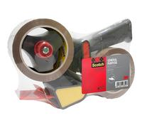Scotch Pistol Grip Dispenser + General Purpose Tape Low Noise Brown 50 mm x 66 m 1 Dispenser + 2 Rolls/Pack - Ideal for Packing Boxes and Parcels