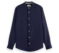 Scotch & Soda Men's Linen Stand Up Collar Shirt, Night, XXL
