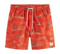 Scotch & Soda Men's Mid Length Swimshort Swim Shorts, Red Surfer AOP, XXL