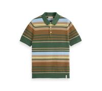 Scotch & Soda Men's Structured Knitted Polo Shirt, Sage Green Multi Stripe, L