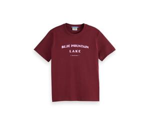 Scotch & Soda Women's Chest Artwork Regular T-Shirt, Bordeaux, M