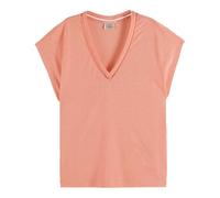 Scotch & Soda Women's Cotton Linen V-Neck T-Shirt, Peach Pink, S