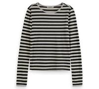 Scotch & Soda Women's Long Sleeve T-Shirt with Lurex Binding, Soft Ice Black Stripe 7003, M