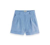 Scotch & Soda Women's Printed Linen High-Rise Shorts, Blue and White Pin Stripe, M