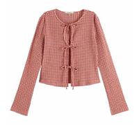Scotch & Soda Women's Structured Gingham LS t-Shirt, Roadside Red/Cotton Candy, M