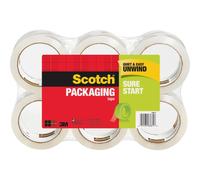 Scotch Sure Start Packaging Tape - 54.60 yd Length x 1.88 Width - 2.6 mil Thickness - 3 Core - Synthetic Rubber Resin - 2.95 mil - 6 / Pack - Clear