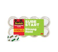 Scotch Sure Start Packing Tape, Clear, Holiday Wrapping Tape with Quiet Unwind and Easy Start, 1.88 in. x 54.6 yd., 8 Tape Rolls