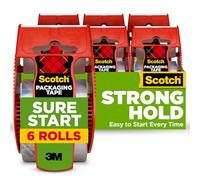 Scotch Sure Start Shipping Packaging Tape, 1.88" x 22.2 yd, Designed for Packing, Shipping and Mailing, Quiet Unwind, No Splitting or Tearing, 1.5" Core, Clear, 6 Dispensered Rolls (145-6)