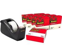 Scotch Tape Dispenser C60, Black + Crystal Tape, 10 Rolls, 19 mm x 33 m | Refillable Dispenser for Home and Office with Multi-purpose Sticky Tape for a Strong, Permanent Bond - Clear Glossy Finish