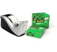 Scotch Tape Dispenser in Silver with 4 Rolls of Scotch Magic Tape 19mm x 33m - Ideal for School, Home and Office