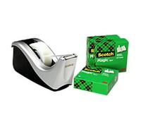 Scotch Tape Dispenser Set C60 Black, Silver with 4 Rolls of Scotch Magic 810 Invisible Tape 19 mm (W) x 33 m (L)