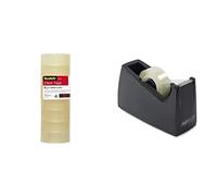 Scotch Transparent 508-8 Rolls - 19 mm x 33 m General Purpose Clear Tape & Rapesco RPTD30BK 300 Tape Dispenser for Small Core