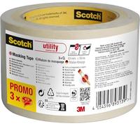 Scotch Utility Masking Tape, Promo Pack of 3 Rolls, 30 mm x 50 m, Beige - Painters Masking Tape for Indoor Painting and Decorating, 70% PEFC