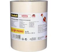 Scotch Utility Masking Tape, Promo Pack of 3 Rolls, 48 mm x 50 m, Beige - Painters Masking Tape for Indoor Painting and Decorating, 70% PEFC