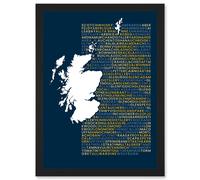 Wee Blue Coo Scotch Whisky Distilleries Typography Map Artwork Framed Wall Art Print A4