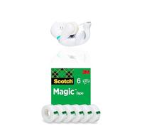 Scotch White Cat Desk Tape Dispenser & Magic Invisible Tape (6-Pack, 19 mm x 33 m) - All-Purpose Repair & Craft Tape for Office, School & Home