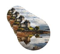 Scotland Castle Water Lake Scottish Car Air Fresheners 4 Pcs Round Shape Hanging Car Air Freshener Fragrance Scented Cards Auto Mirror Pendant Aromatherapy Tablets For Car Home Office Closet Bathroom