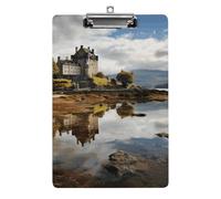 Scotland Castle Water Lake Scottish Clipboard, A4 Acrylic Clipboard with Hanging Hole, Ultra-Light Clip Board - Holds 100 Sheets, Shatterproof Document Holder for Office, 12.5" X 8.5"