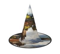 Scotland Castle Water Lake Scottish Halloween Witch Hat for Women Men Wide Brim Foldable Witches Hats Party Cosplay Costume Hat 3 PCS