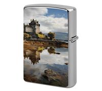 Scotland Castle Water Lake Scottish Lighter Case Metal Protective Cover with Double-Sided Art Design, Cool Lighters Pouch Shockproof Lighter Cover for Men Women Gifts, Lighters Not Included