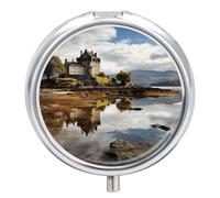 Scotland Castle Water Lake Scottish Pill Box Waterproof Portable Medicine Pill Case Moisture Proof Metal Travel Pill Box with 3 Compartment Medicine Case