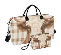Scotland Cow Pastel Brown Decorative Duffel Bag Sport Training Bag with Adjustable Strap for Airplane Traveling Waterproof Bolsa para viajar en Avion de Mujer