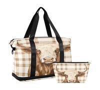 Scotland Cow Pastel Brown Multifunctional Personal Item Travel Bag Weekender Overnight Bag with Toiletry Bag for Trekking