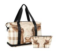 Scotland Cow Pastel Brown Travel Duffel Bags Carry On Weekend Bag with Toiletry Bag for Trekking Multifunctional, scotland cow pastel brown, One Size