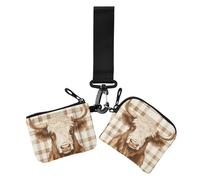 Scotland Cow Pastel Brown Women's Coin Purses Card Cases Cute Fashion Money Organizers with Zipper Coin Pocket for Daily Use 2 Pcs, scotland cow pastel brown, One Size, Print Art