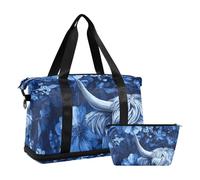 Scotland Cow Royal Blue Seamless Picture Seamless Pattern Gym Duffel Bag Travel Overnight Carry on Bag with Adjustable Strap for Trip Multifunctional, scotland cow royal blue seamless picture,seamless