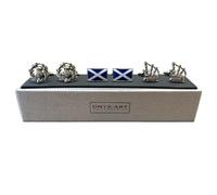 Scotland Cufflinks 3-Pair Set - Onyx Art CKS031 Scottish Flag Bagpipe Thistle Novelty Gift In Premier Life Packaging