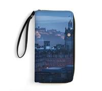 Scotland Edinburgh City Landscape Prints Long Wallet PU Leather Credit Card Holder Money Clip Purse with Hand Strap
