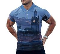 Scotland Edinburgh City Landscape Prints Mens Polo Shirts Short Sleeve Golf Shirt Casual T-Shirt Top for Work Athletic M