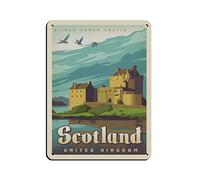 Scotland Eilean Donan Castle Vintage Travel Poster Retro Poster Metal Tin Sign Retro Iron Painting for Bar Man Cave Cafe Family Garage Poster Wall Decoration 20x30CM
