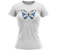 Scotland Flag Butterfly Womens T Shirt Scottish St Andrews Cross Football World Tee, S, White