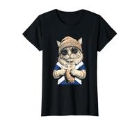 Scotland Flag Cat Scots Scottish Value Graphic T-Shirt, Women, Black, S