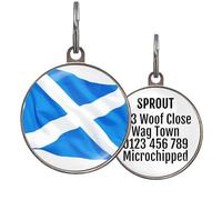 Scotland Flag Dog Tag - Scottish Saltire Pet ID Tag for Dogs - Custom Dog Tag with St Andrew’s Cross - Metal Tag in 2 Sizes - Personalised on Back