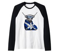 Scotland Flag Highlander Cow Scottish Highland Cow Raglan Baseball Tee