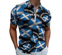 Scotland Flag Men's Polo Shirt Zippered T-Shirts Casual Short Sleeve Top Classic Fit Tee