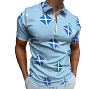 Scotland Flag Men's Polo Shirts Zip Up Short Sleeve Golf Shirt Slim Fit Collared T Shirt XL